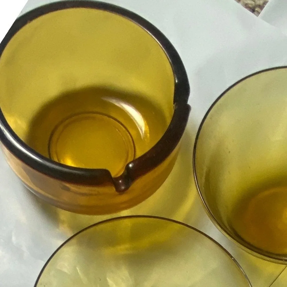 Vintage MCM Amber Glass Small Bowls Ashtray Lot Set of 5 Mid Century Retro